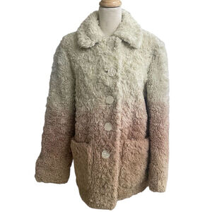 ANTHROPOLOGIE Ombre Cream, Tan & Pink Faux Fur Button-Up Coat, Size XS